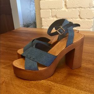 Blue Wooden Platform Heel with ankle straps